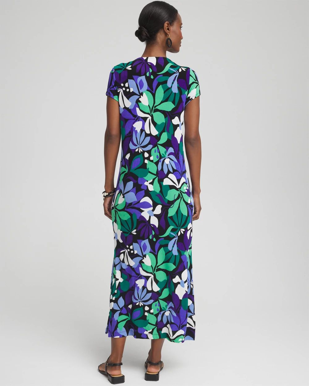 【WONDER WONDER】Kiving SeeThrough UNeck Cosmos Flower L/S T Travelers™ Floral V-neck Maxi Dress | Chico's